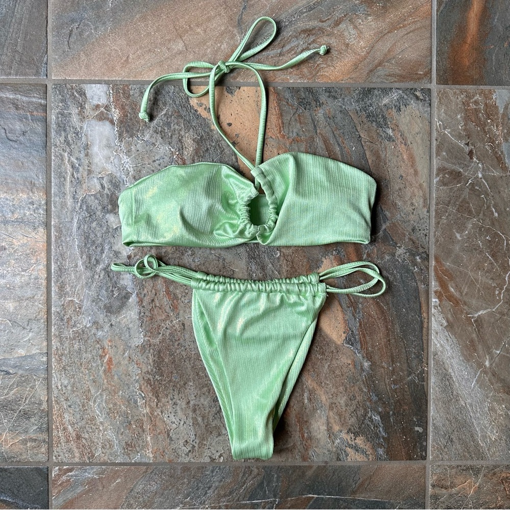 Shein Green Metallic Bandeau Bikini Set NWOT Women's Size Large